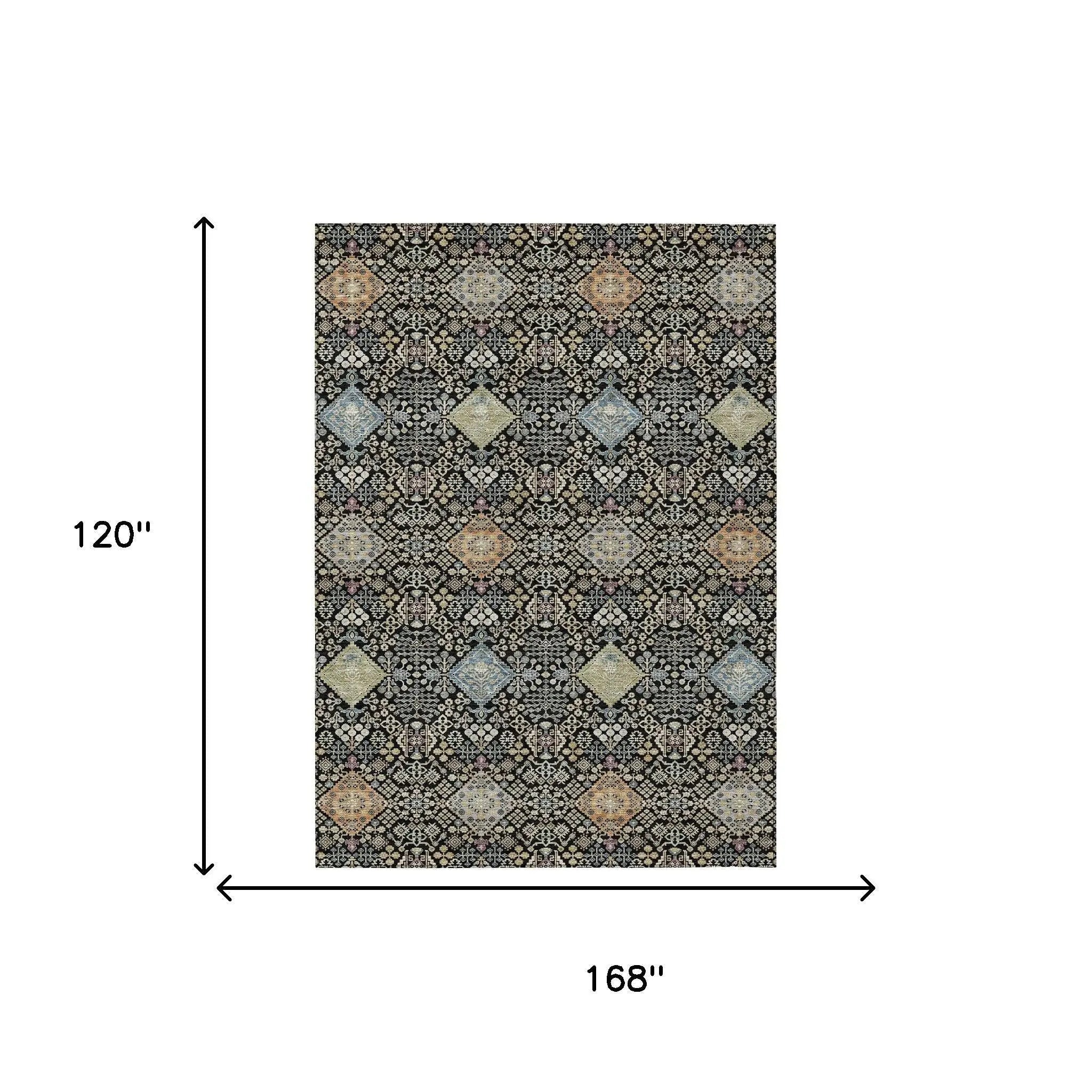 10' X 14' Black And Copper Oriental Washable Indoor Outdoor Area Rug Homeroots Outdoor