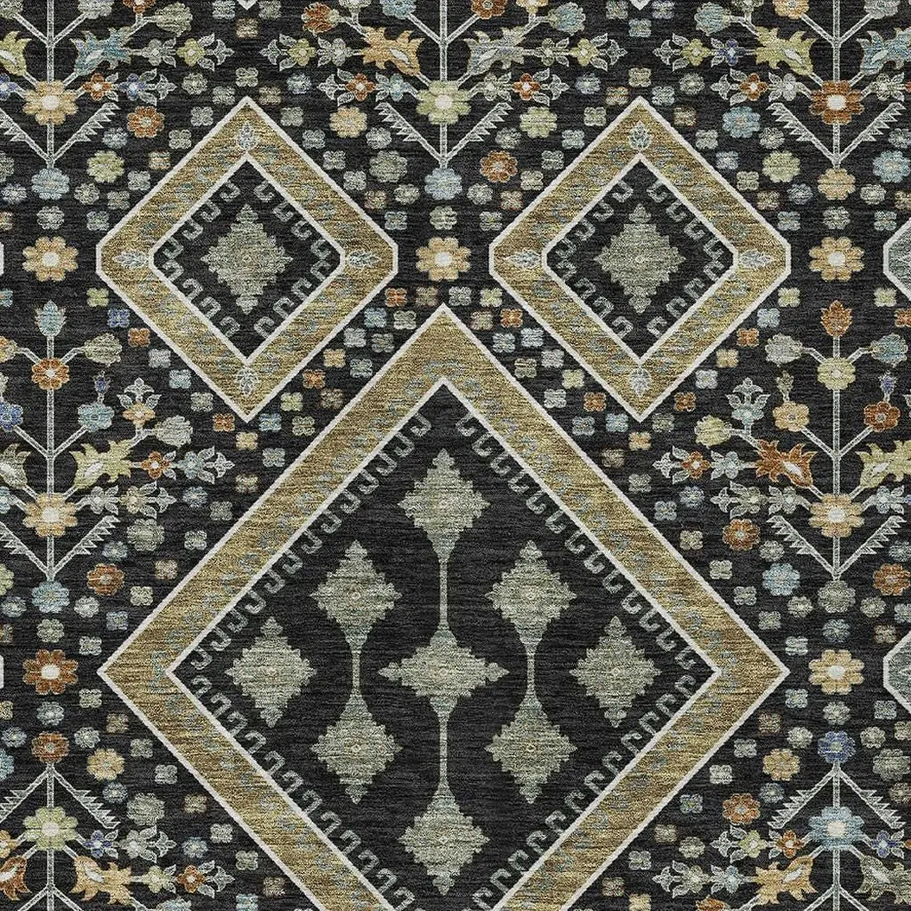10' X 14' Black And Fern Green Medallion Washable Indoor Outdoor Area Rug Homeroots Outdoor