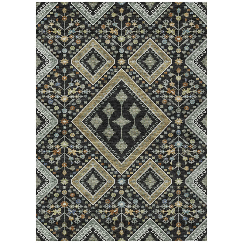 10' X 14' Black And Fern Green Medallion Washable Indoor Outdoor Area Rug Homeroots Outdoor