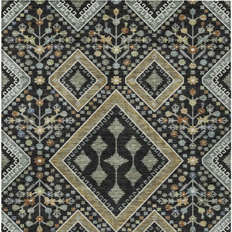 10' X 14' Black And Fern Green Medallion Washable Indoor Outdoor Area Rug Homeroots Outdoor