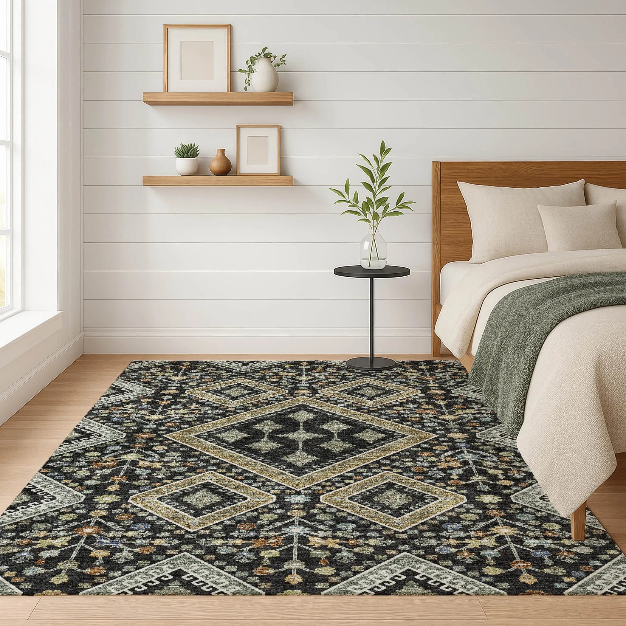 10' X 14' Black And Fern Green Medallion Washable Indoor Outdoor Area Rug Homeroots Outdoor