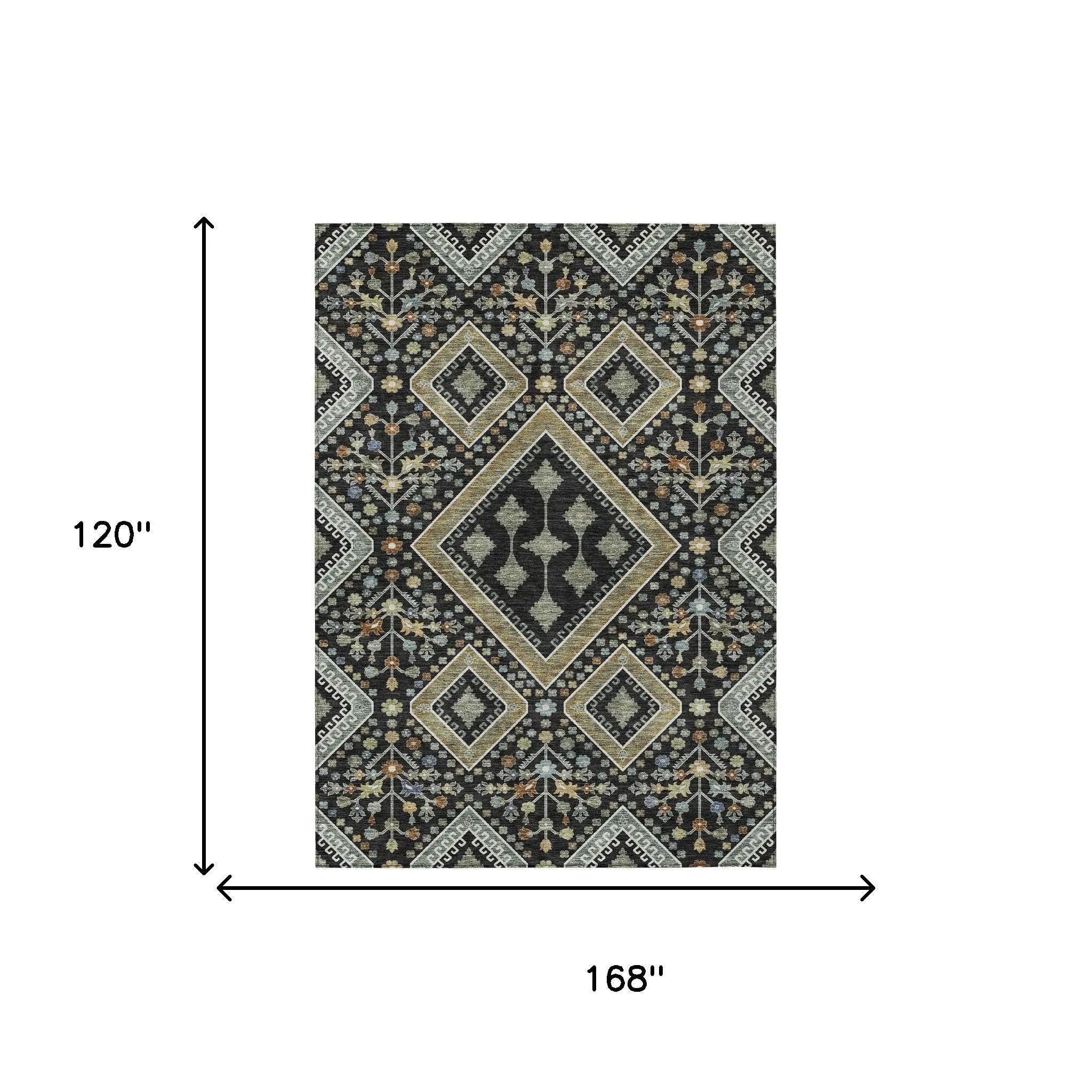 10' X 14' Black And Fern Green Medallion Washable Indoor Outdoor Area Rug Homeroots Outdoor