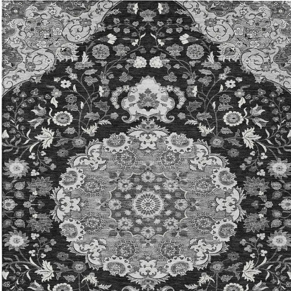 10' X 14' Black And Granite Gray Damask Washable Indoor Outdoor Area Rug Homeroots Outdoor