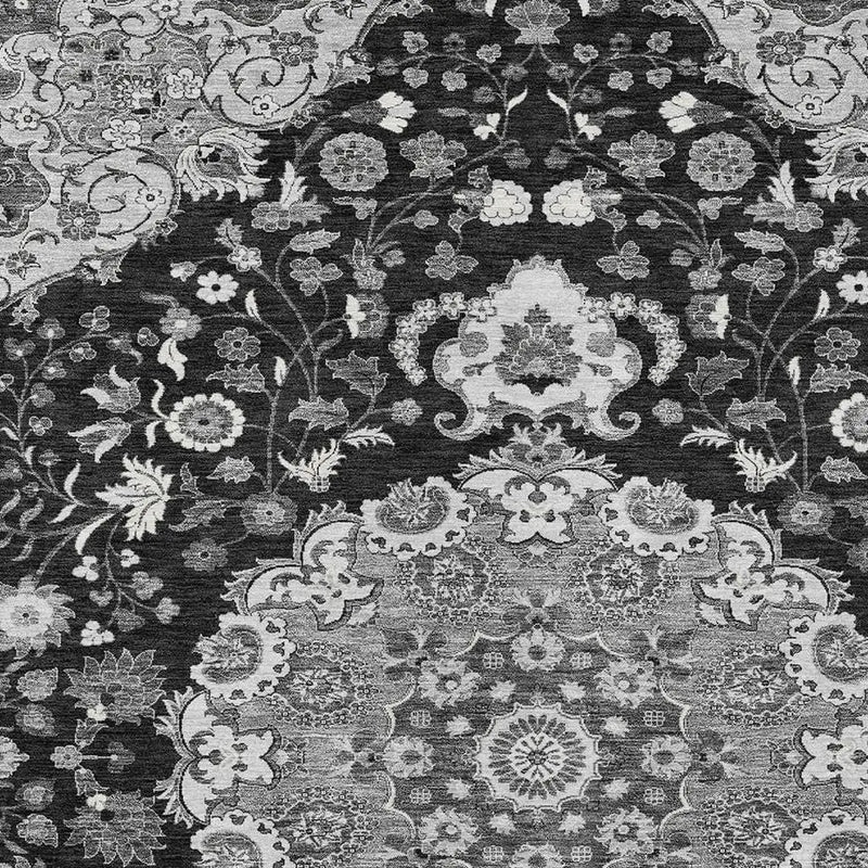 10' X 14' Black And Granite Gray Damask Washable Indoor Outdoor Area Rug Homeroots Outdoor