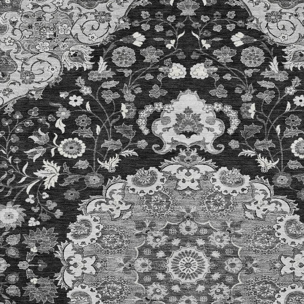 10' X 14' Black And Granite Gray Damask Washable Indoor Outdoor Area Rug Homeroots Outdoor
