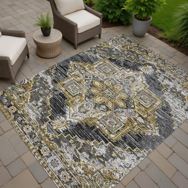 10' X 14' Black And Granite Gray Oriental Washable Indoor Outdoor Area Rug Homeroots Outdoor