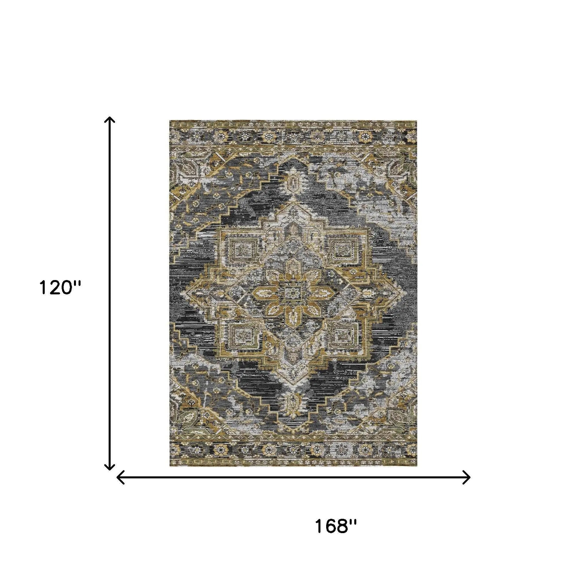 10' X 14' Black And Granite Gray Oriental Washable Indoor Outdoor Area Rug Homeroots Outdoor