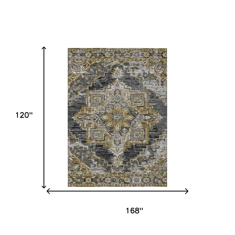 10' X 14' Black And Granite Gray Oriental Washable Indoor Outdoor Area Rug Homeroots Outdoor