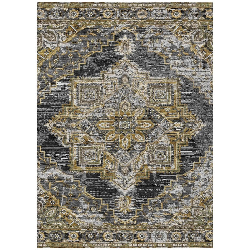 10' X 14' Black And Granite Gray Oriental Washable Indoor Outdoor Area Rug Homeroots Outdoor