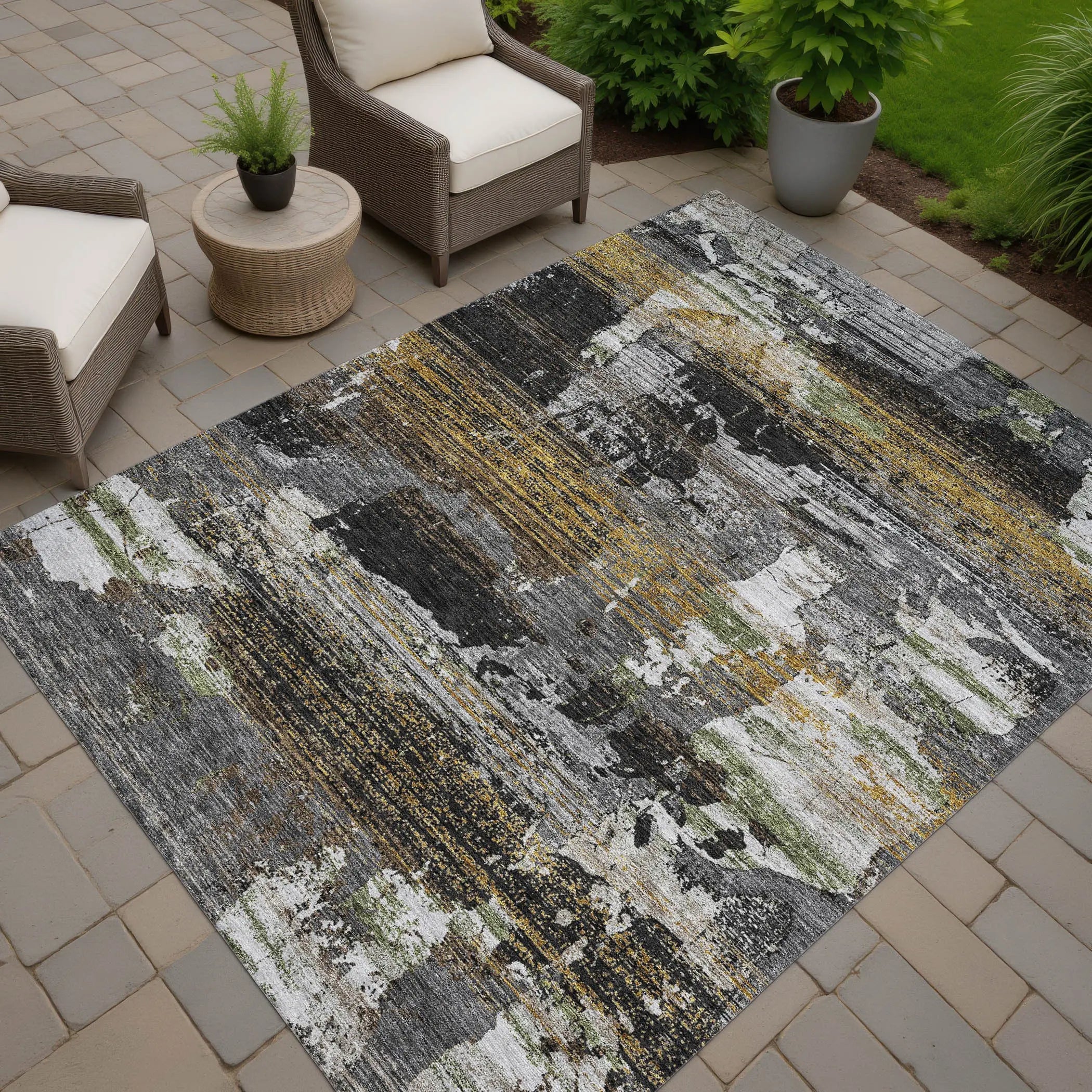 10' X 14' Black And Graphite Abstract Washable Indoor Outdoor Area Rug Homeroots Outdoor