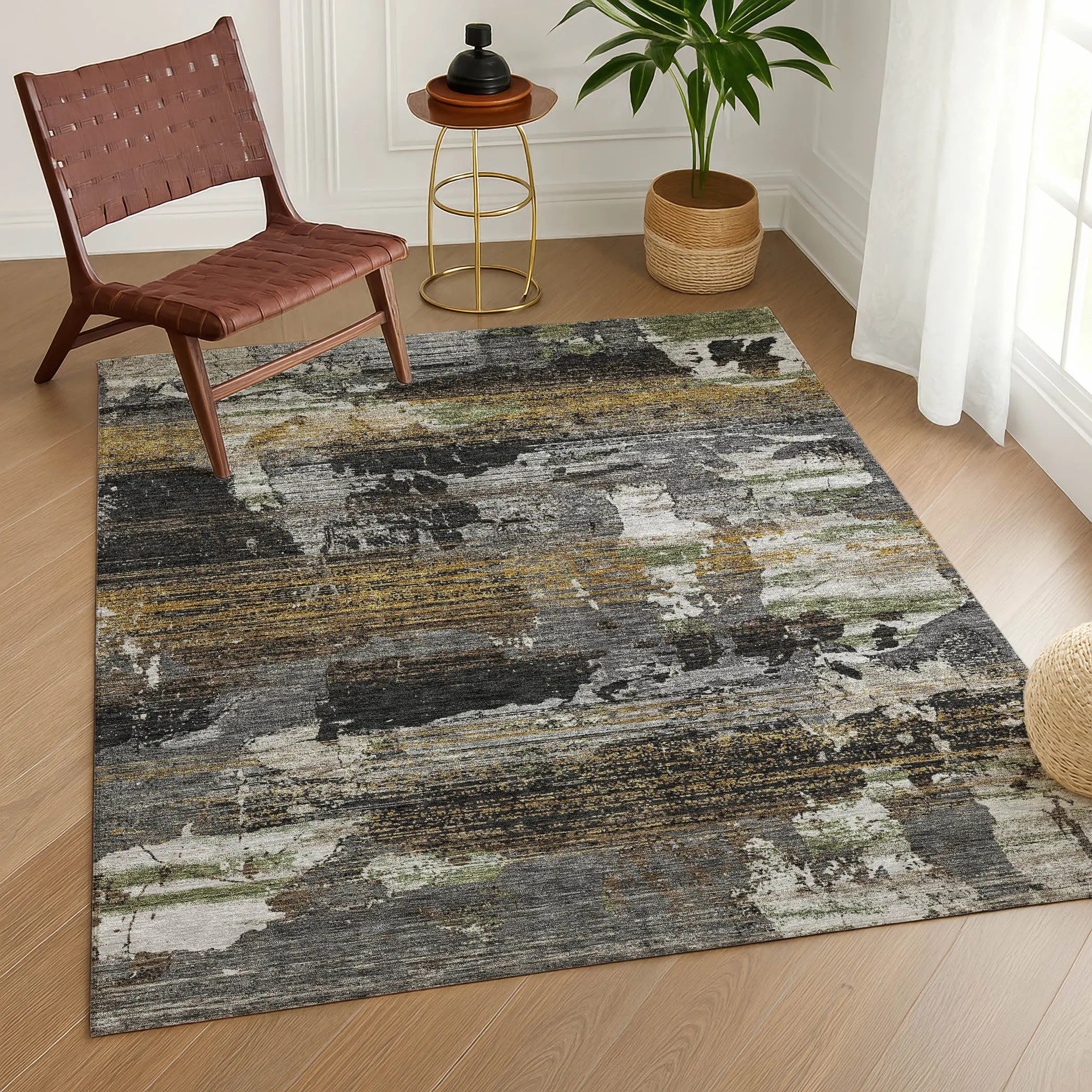 10' X 14' Black And Graphite Abstract Washable Indoor Outdoor Area Rug Homeroots Outdoor