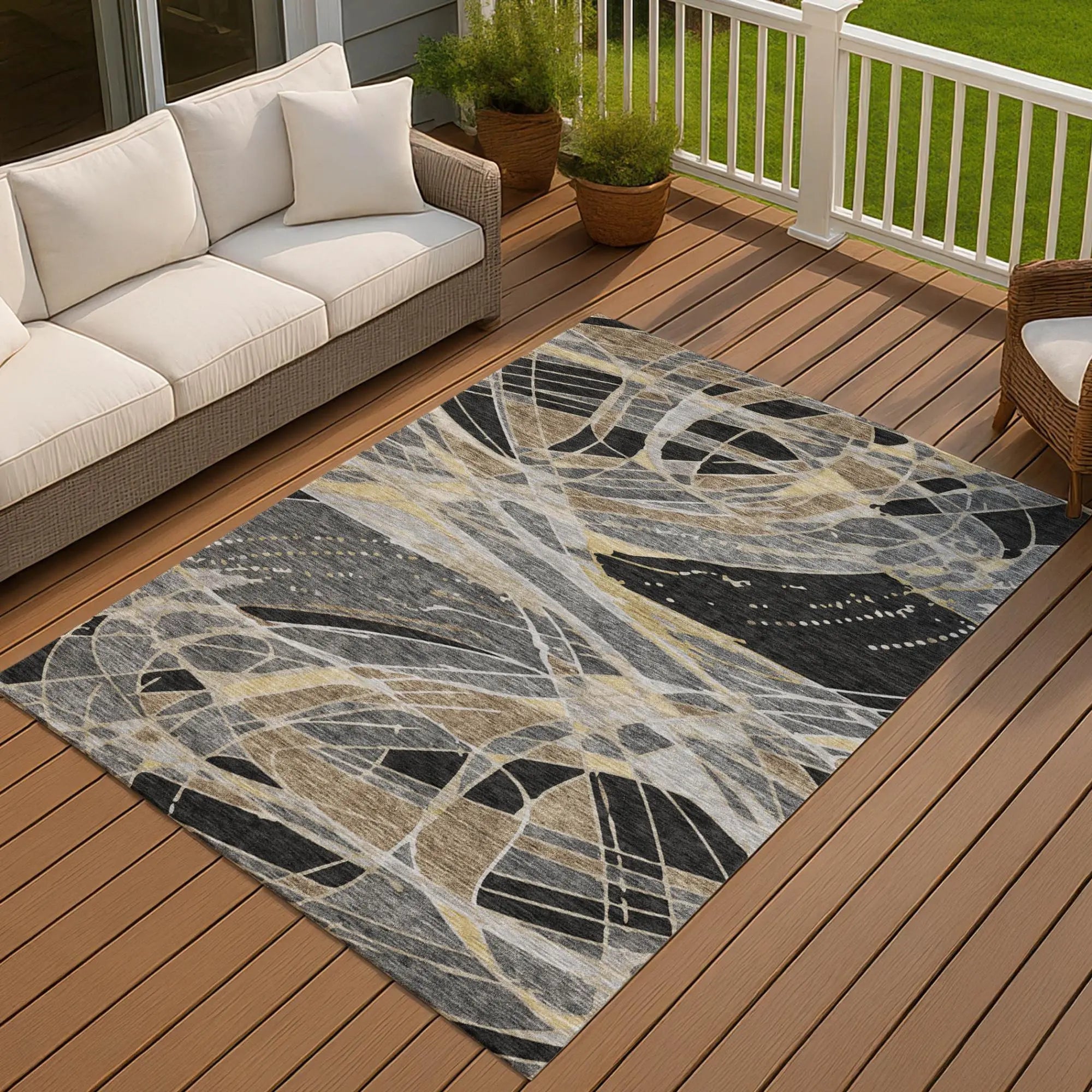10' X 14' Black And Graphite Abstract Washable Indoor Outdoor Area Rug Homeroots Outdoor
