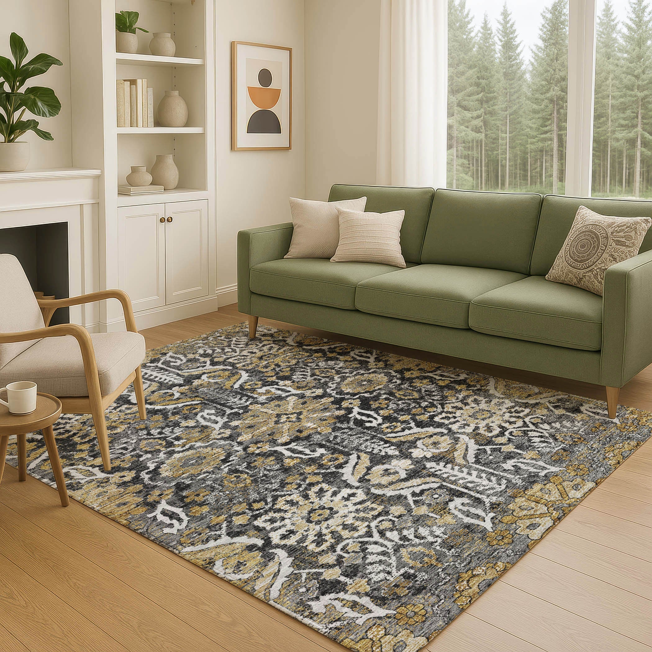 10' X 14' Black And Graphite Damask Washable Indoor Outdoor Area Rug Homeroots Outdoor