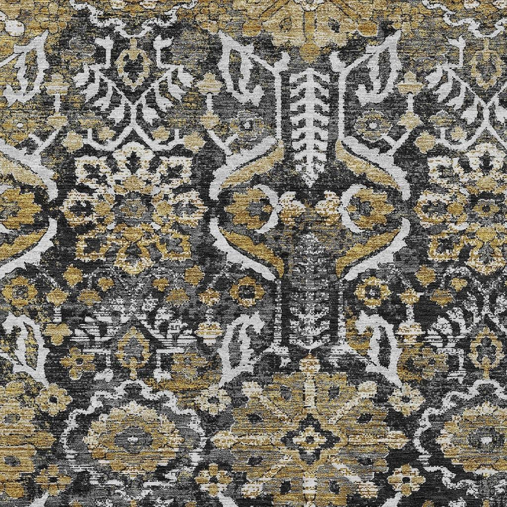 10' X 14' Black And Graphite Damask Washable Indoor Outdoor Area Rug Homeroots Outdoor