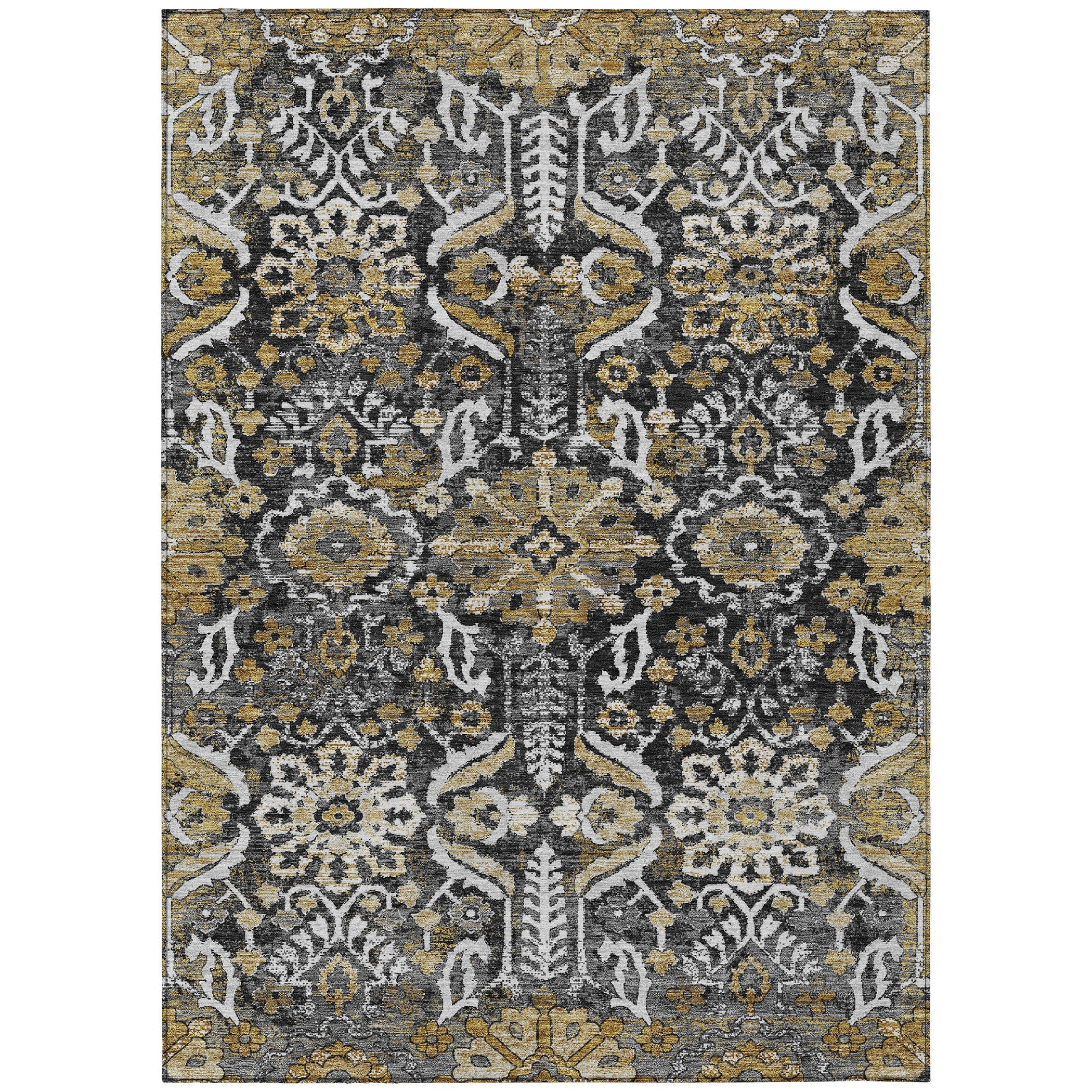 10' X 14' Black And Graphite Damask Washable Indoor Outdoor Area Rug Homeroots Outdoor