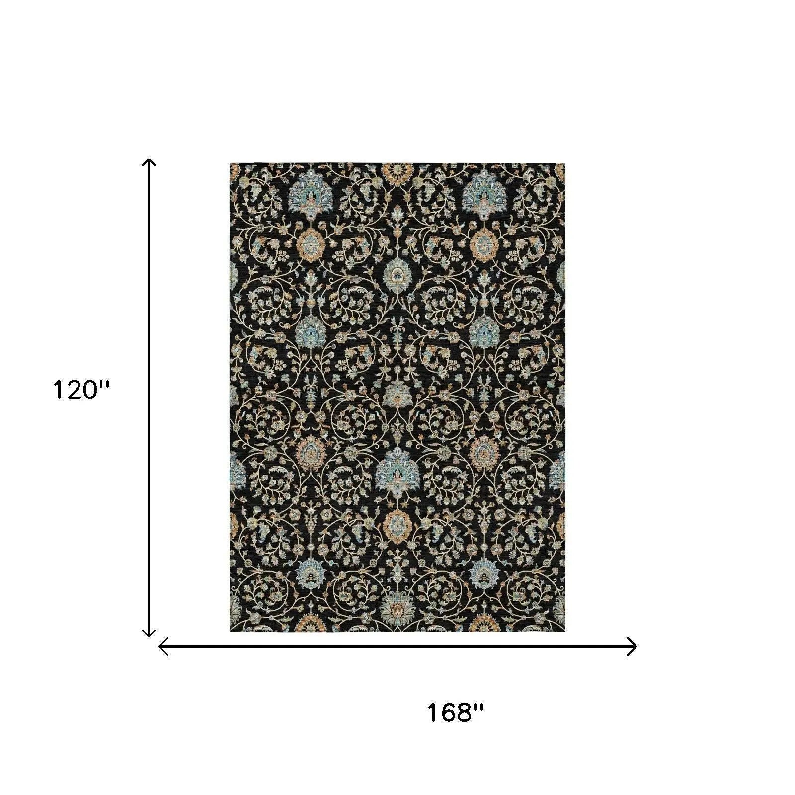 10' X 14' Black And Graphite Floral Washable Indoor Outdoor Area Rug Homeroots Outdoor