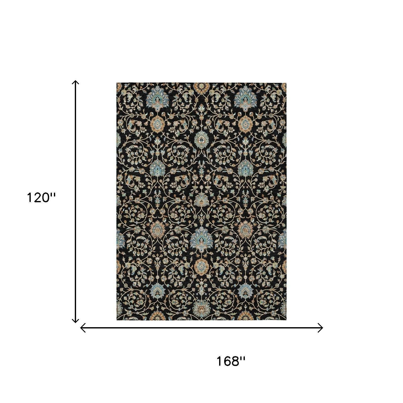 10' X 14' Black And Graphite Floral Washable Indoor Outdoor Area Rug Homeroots Outdoor