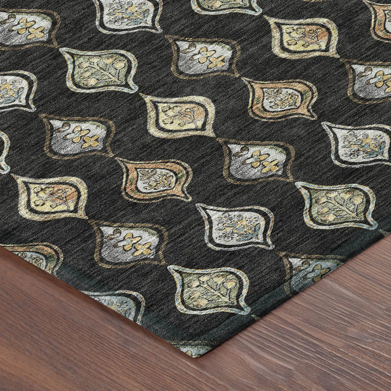 10' X 14' Black And Graphite Floral Washable Indoor Outdoor Area Rug Homeroots Outdoor