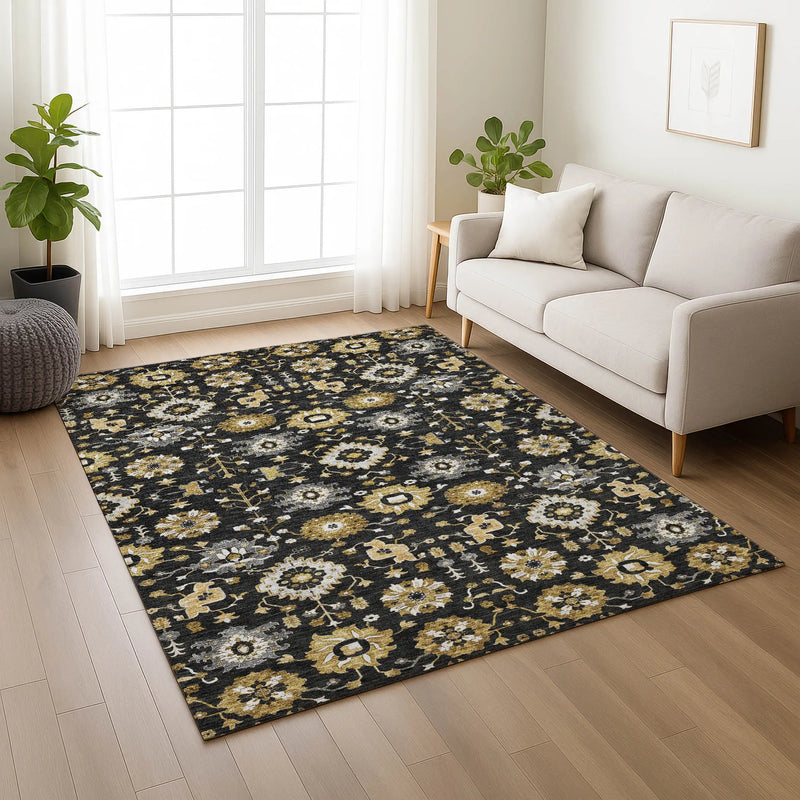 10' X 14' Black And Graphite Geometric Washable Indoor Outdoor Area Rug Homeroots Outdoor