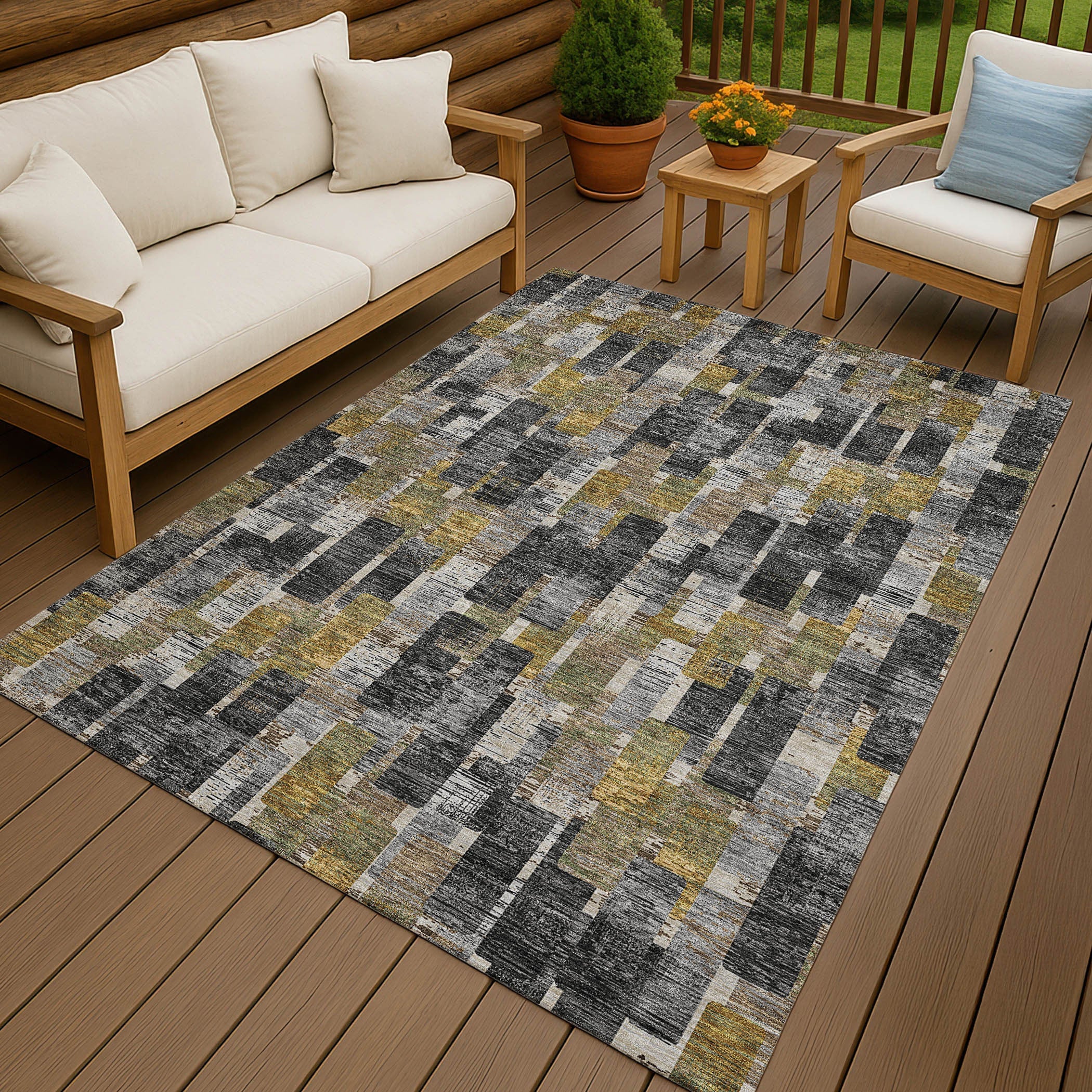 10' X 14' Black And Graphite Geometric Washable Indoor Outdoor Area Rug Homeroots Outdoor