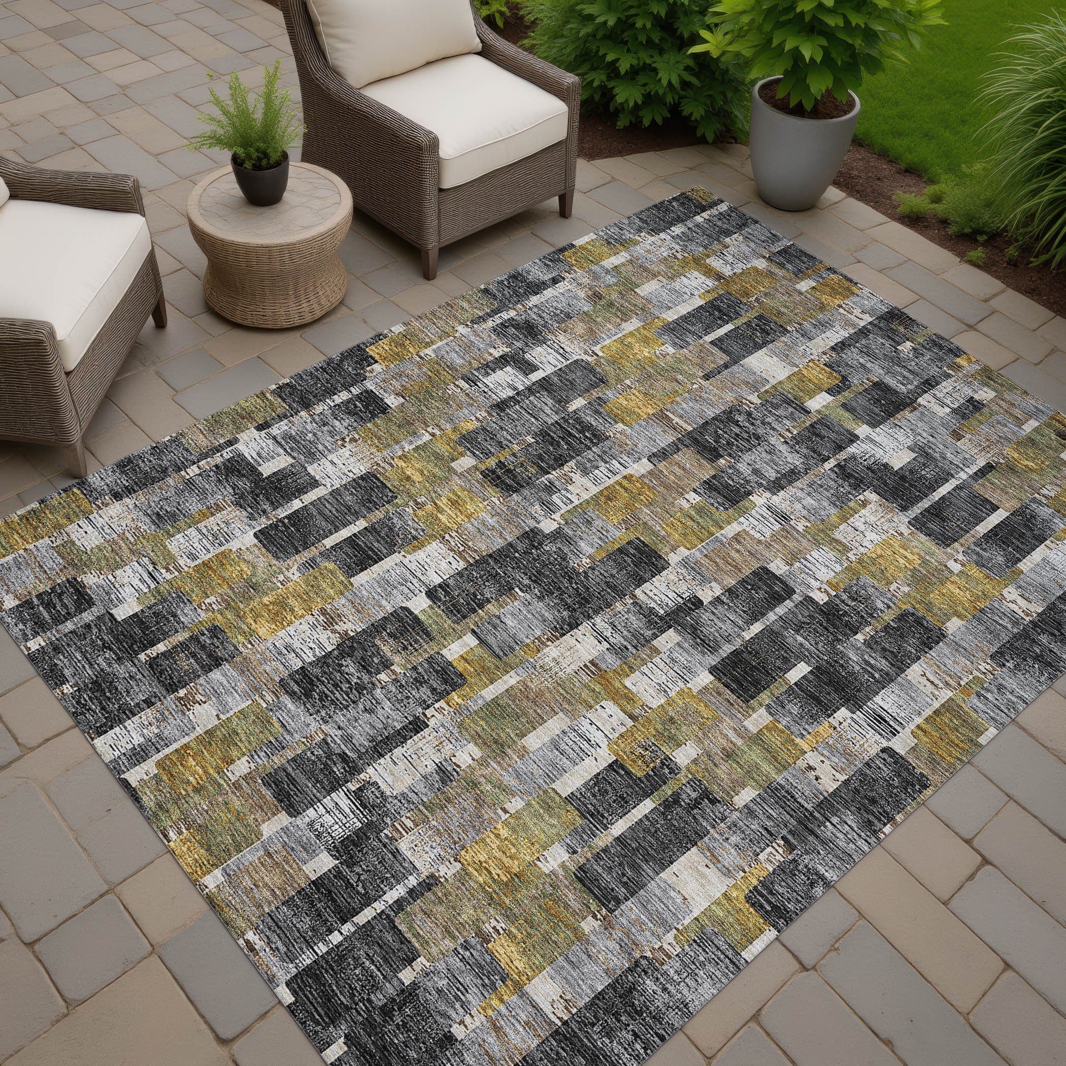 10' X 14' Black And Graphite Geometric Washable Indoor Outdoor Area Rug Homeroots Outdoor
