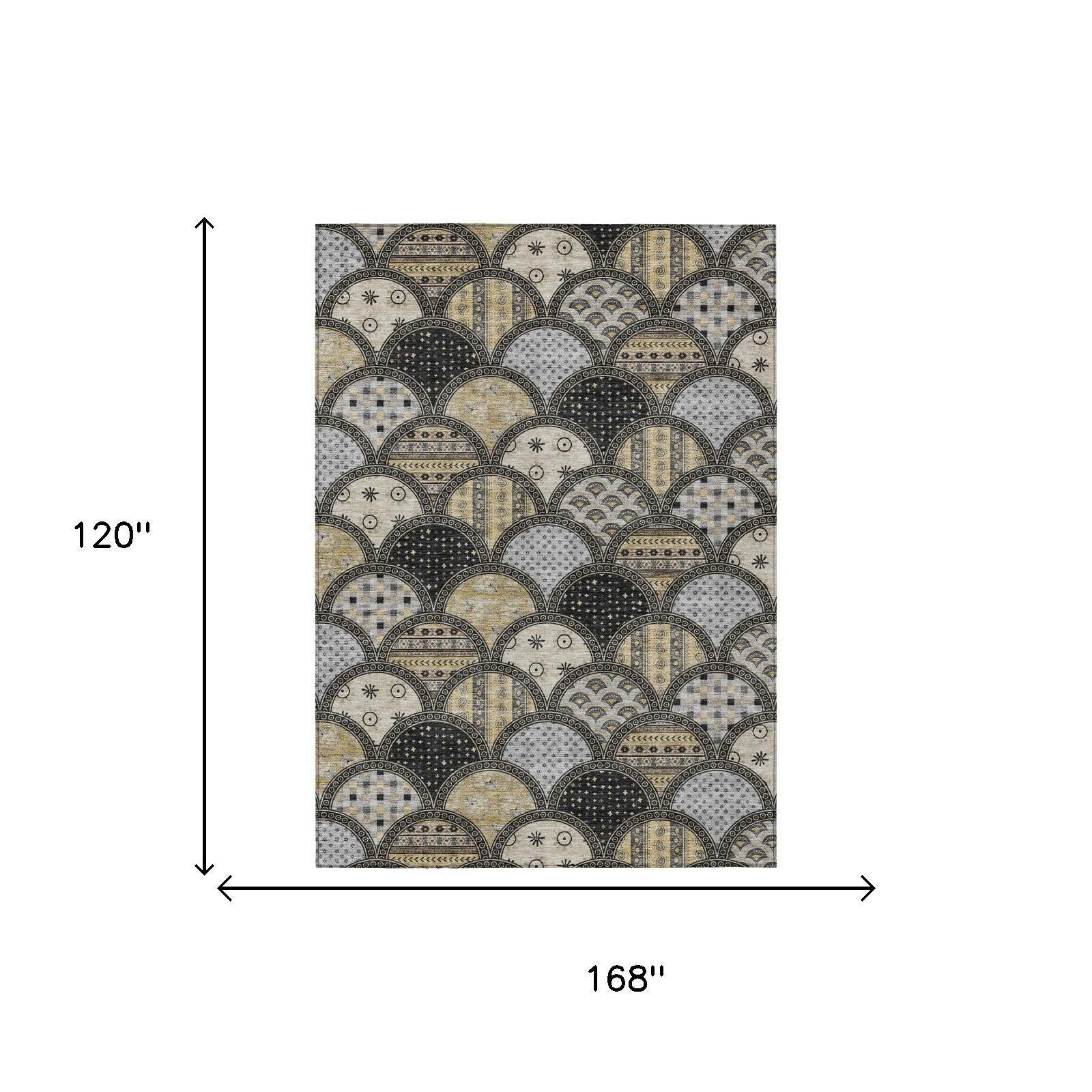 10' X 14' Black And Graphite Geometric Washable Indoor Outdoor Area Rug Homeroots Outdoor