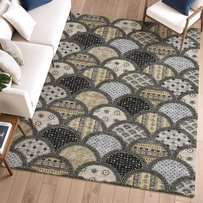 10' X 14' Black And Graphite Geometric Washable Indoor Outdoor Area Rug Homeroots Outdoor