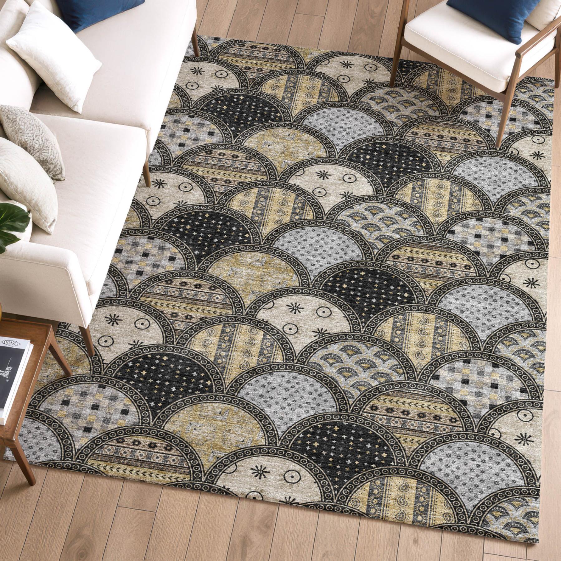 10' X 14' Black And Graphite Geometric Washable Indoor Outdoor Area Rug Homeroots Outdoor