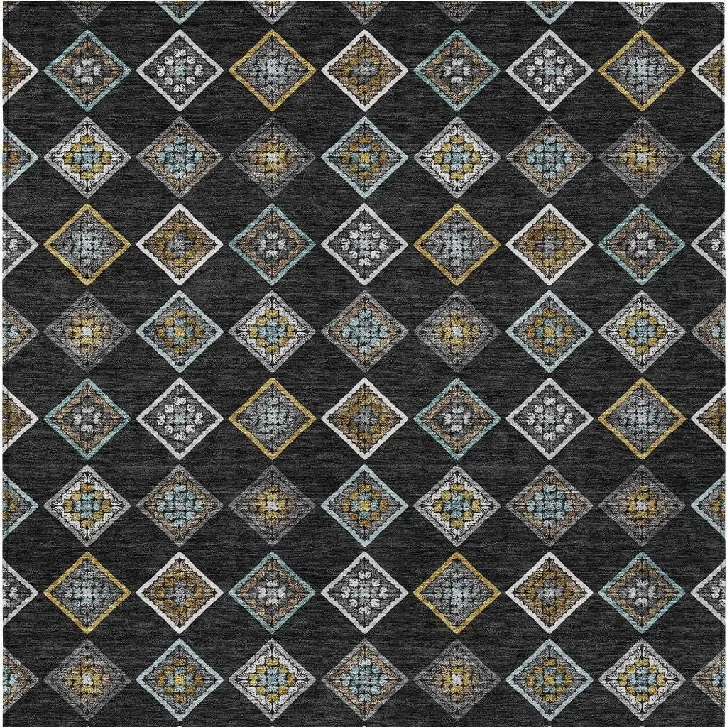 10' X 14' Black And Graphite Geometric Washable Indoor Outdoor Area Rug Homeroots Outdoor