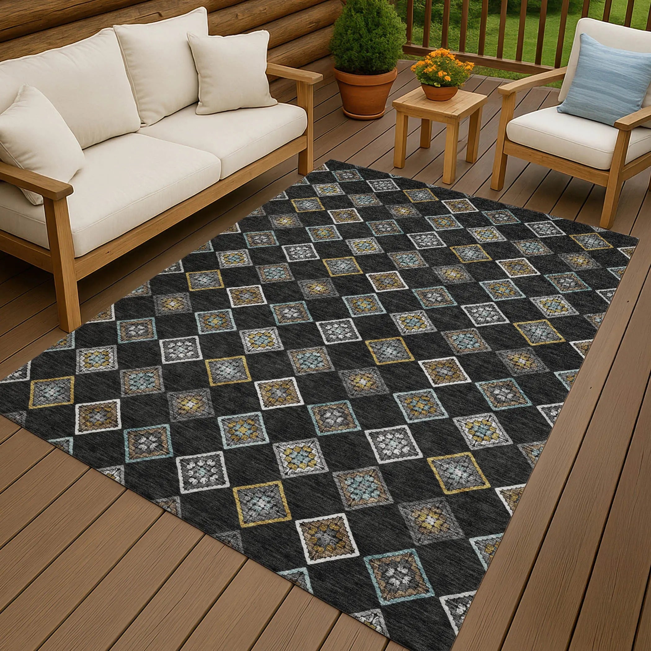 10' X 14' Black And Graphite Geometric Washable Indoor Outdoor Area Rug Homeroots Outdoor