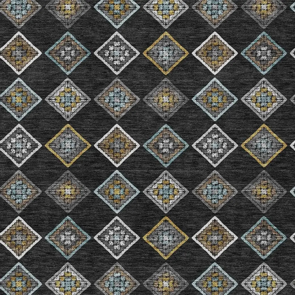 10' X 14' Black And Graphite Geometric Washable Indoor Outdoor Area Rug Homeroots Outdoor