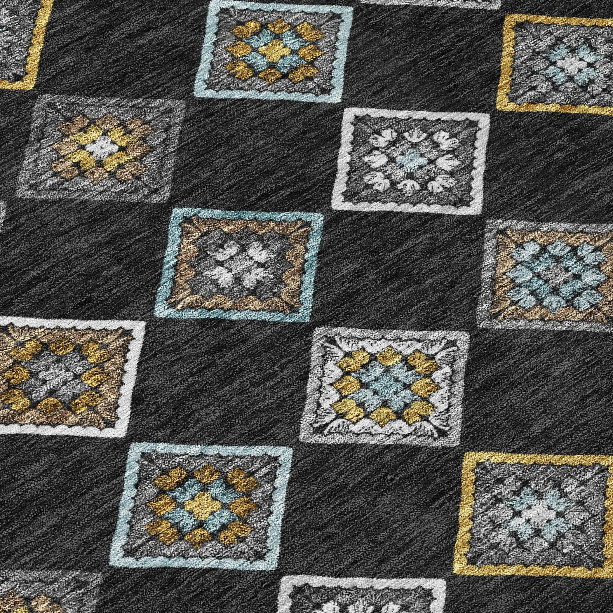 10' X 14' Black And Graphite Geometric Washable Indoor Outdoor Area Rug Homeroots Outdoor