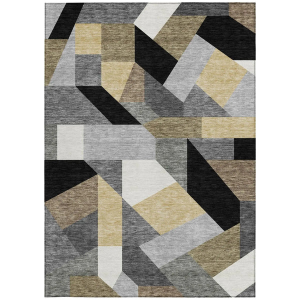 10' X 14' Black And Graphite Geometric Washable Indoor Outdoor Area Rug Homeroots Outdoor
