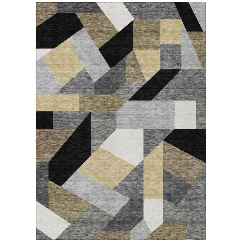 10' X 14' Black And Graphite Geometric Washable Indoor Outdoor Area Rug Homeroots Outdoor