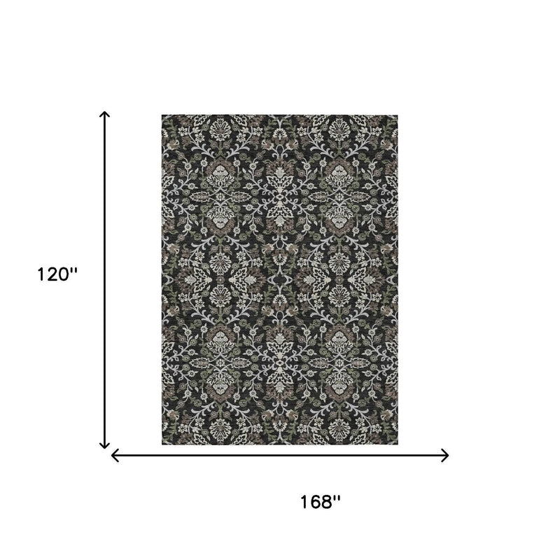 10' X 14' Black And Graphite Geometric Washable Indoor Outdoor Area Rug Homeroots Outdoor