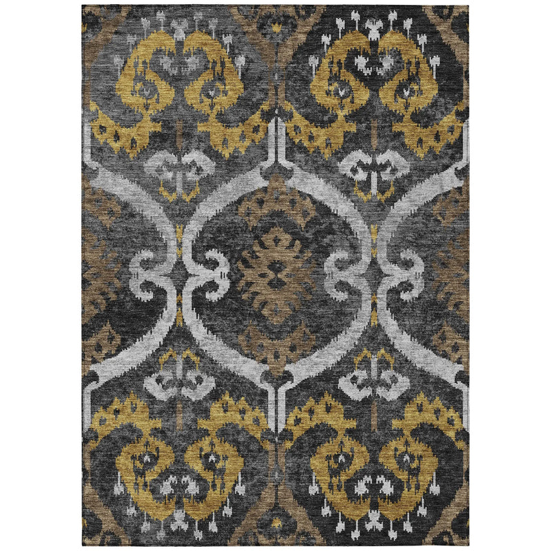 10' X 14' Black And Graphite Ikat Washable Indoor Outdoor Area Rug Homeroots Outdoor