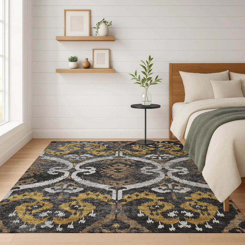 10' X 14' Black And Graphite Ikat Washable Indoor Outdoor Area Rug Homeroots Outdoor