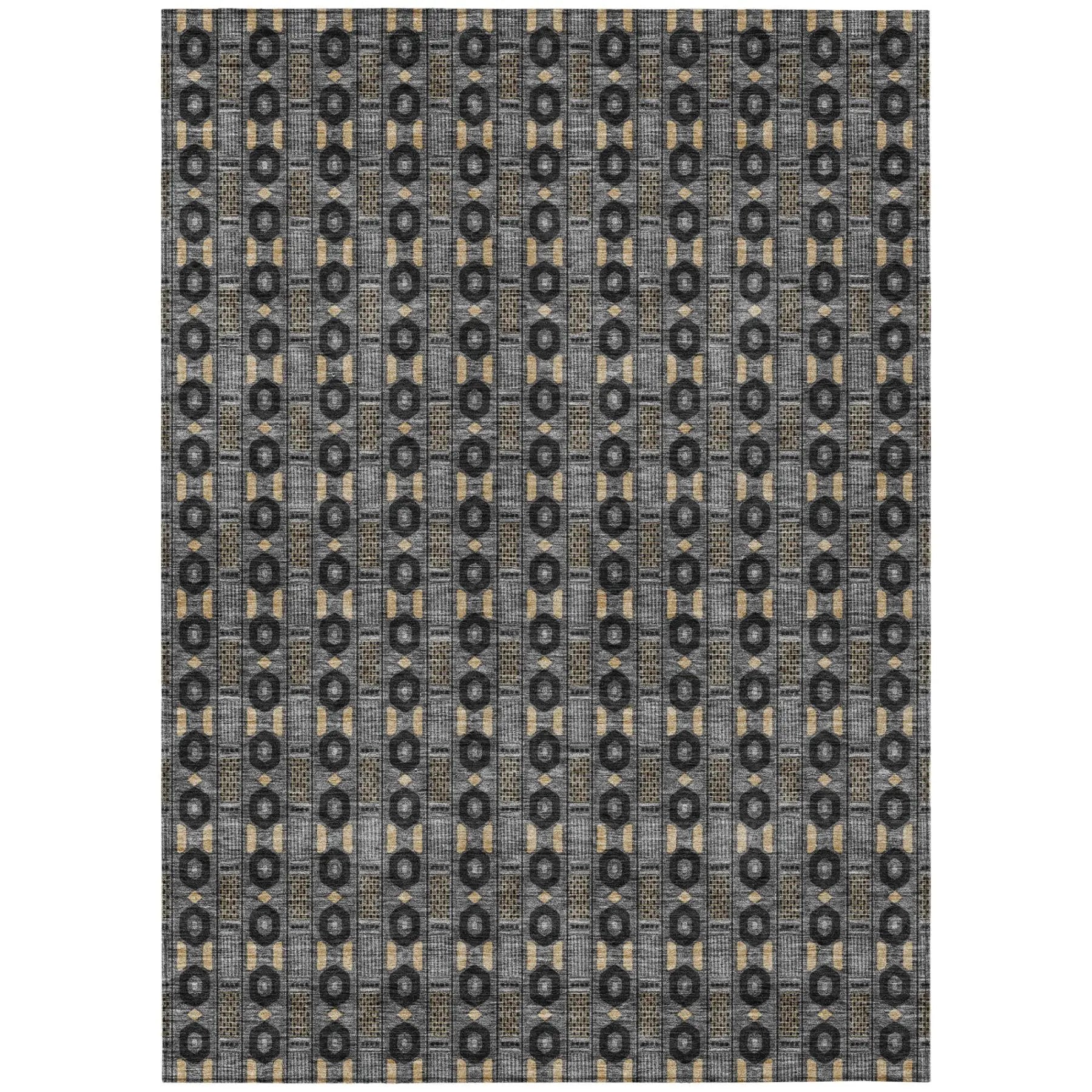 10' X 14' Black And Graphite Striped Washable Indoor Outdoor Area Rug Homeroots Outdoor