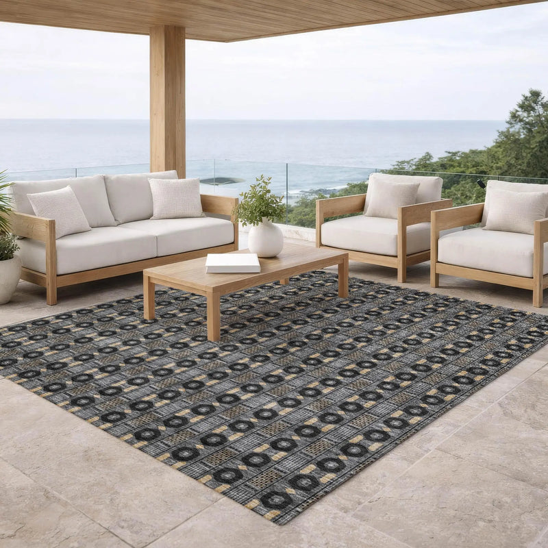 10' X 14' Black And Graphite Striped Washable Indoor Outdoor Area Rug Homeroots Outdoor