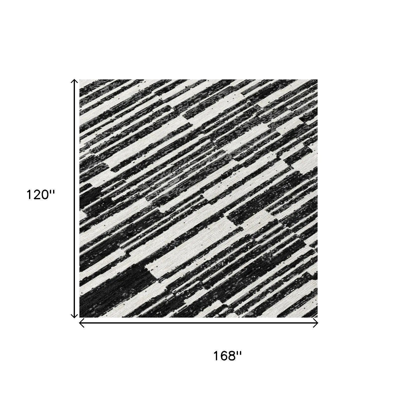 10' X 14' Black And Graphite Striped Washable Indoor Outdoor Area Rug Homeroots Outdoor