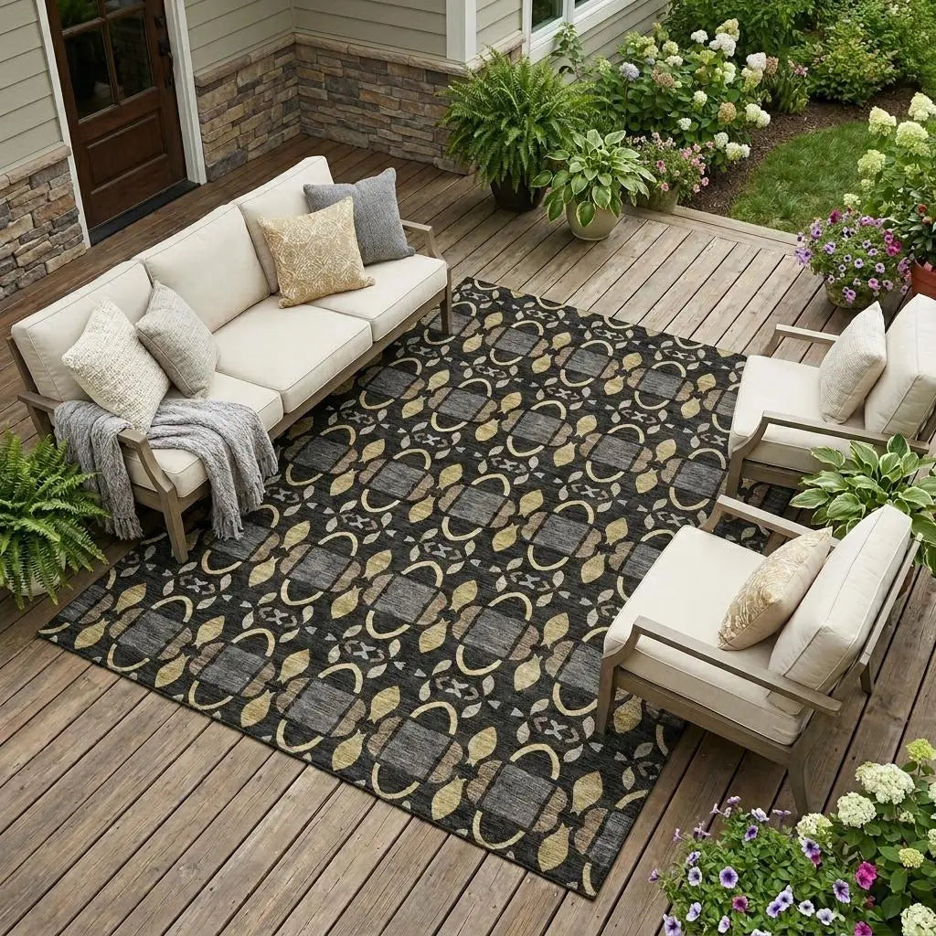 10' X 14' Black And Graphite Striped Washable Indoor Outdoor Area Rug Homeroots Outdoor
