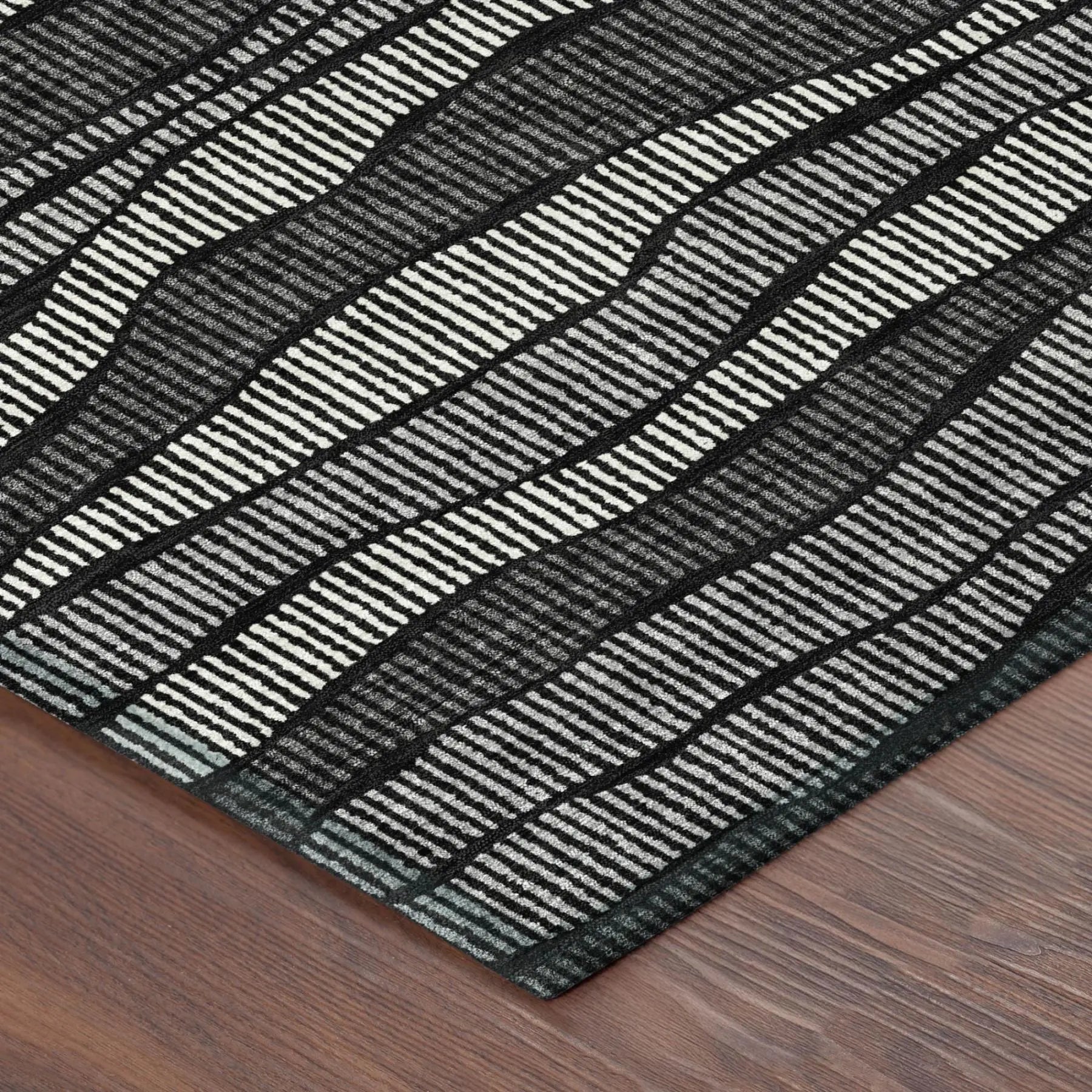 10' X 14' Black And Graphite Striped Washable Indoor Outdoor Area Rug Homeroots Outdoor