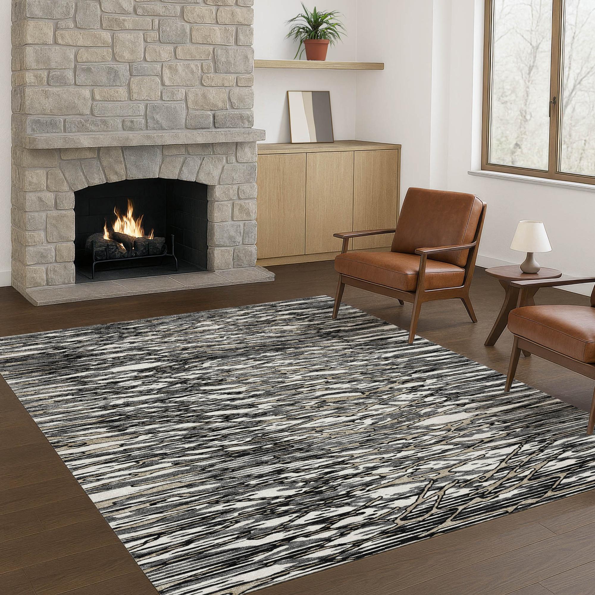 10' X 14' Black And Gray Abstract Washable Indoor Outdoor Area Rug Homeroots Outdoor