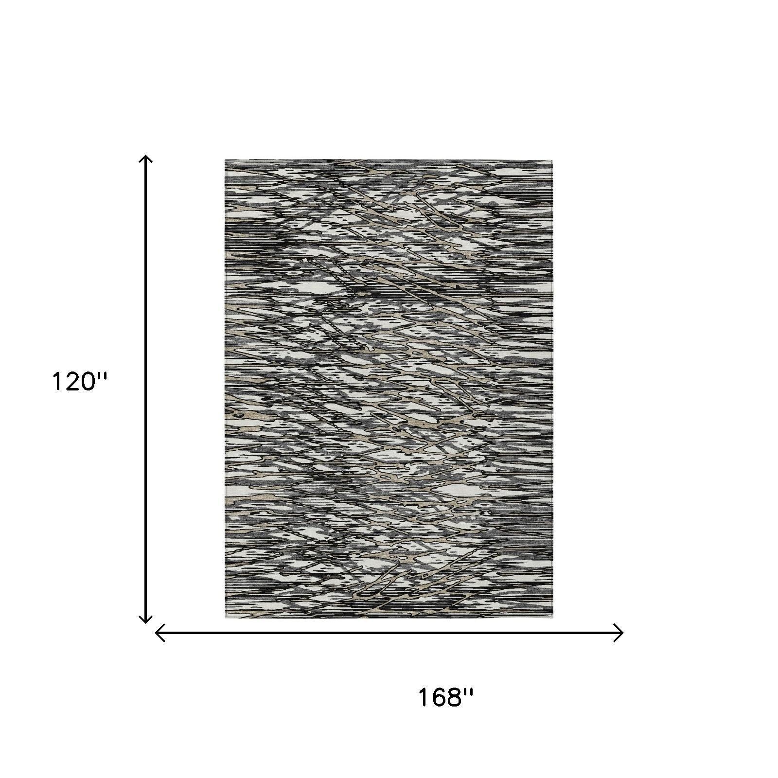 10' X 14' Black And Gray Abstract Washable Indoor Outdoor Area Rug Homeroots Outdoor