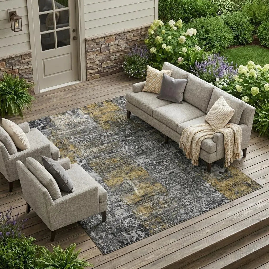 10' X 14' Black And Gray Abstract Washable Indoor Outdoor Area Rug Homeroots Outdoor