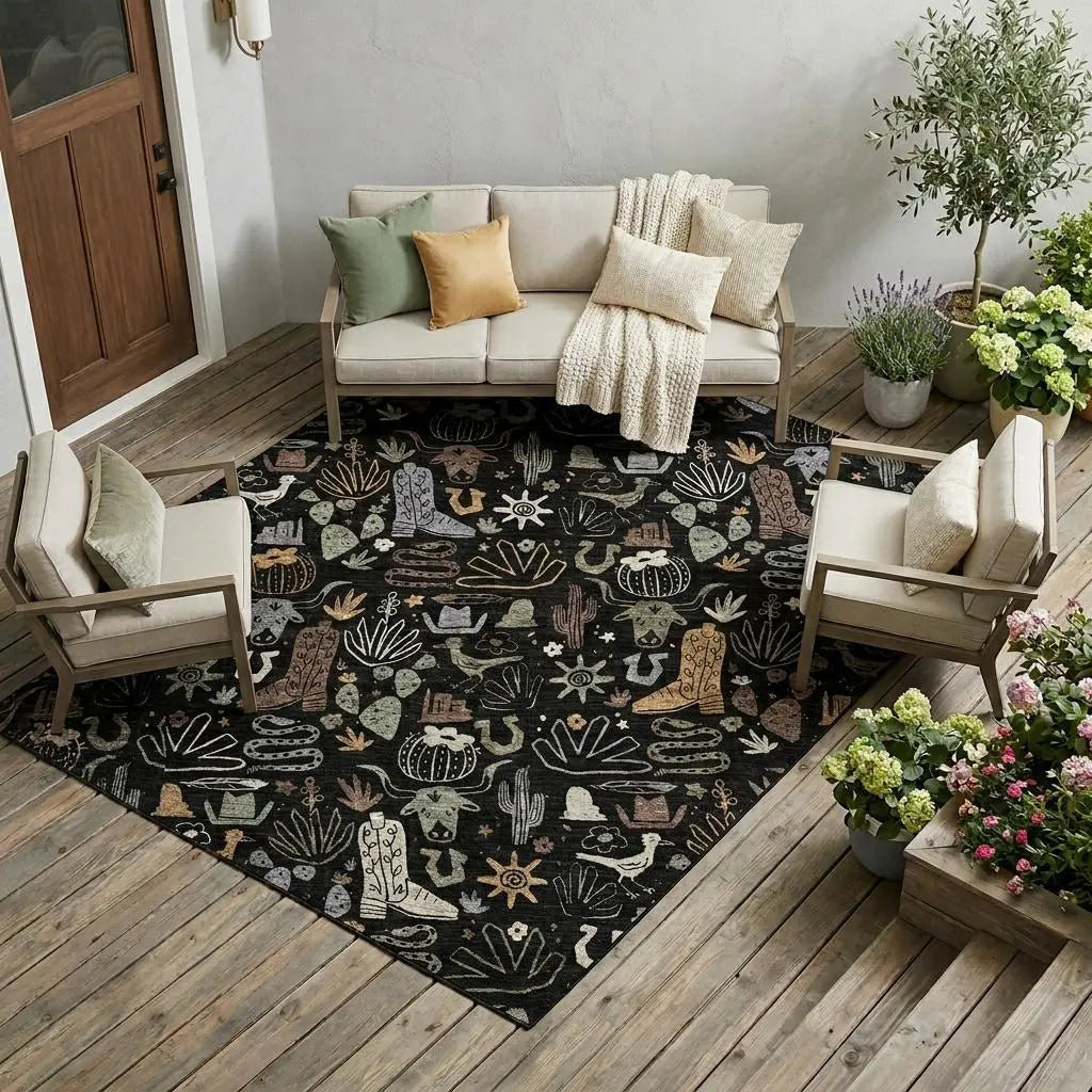 10' X 14' Black And Gray Cactus Washable Indoor Outdoor Area Rug Homeroots Outdoor
