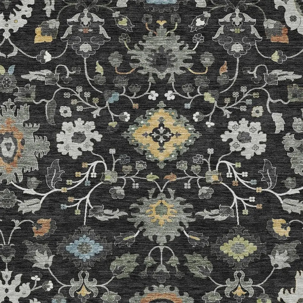 10' X 14' Black And Gray Floral Medallion Washable Indoor Outdoor Area Rug Homeroots Outdoor