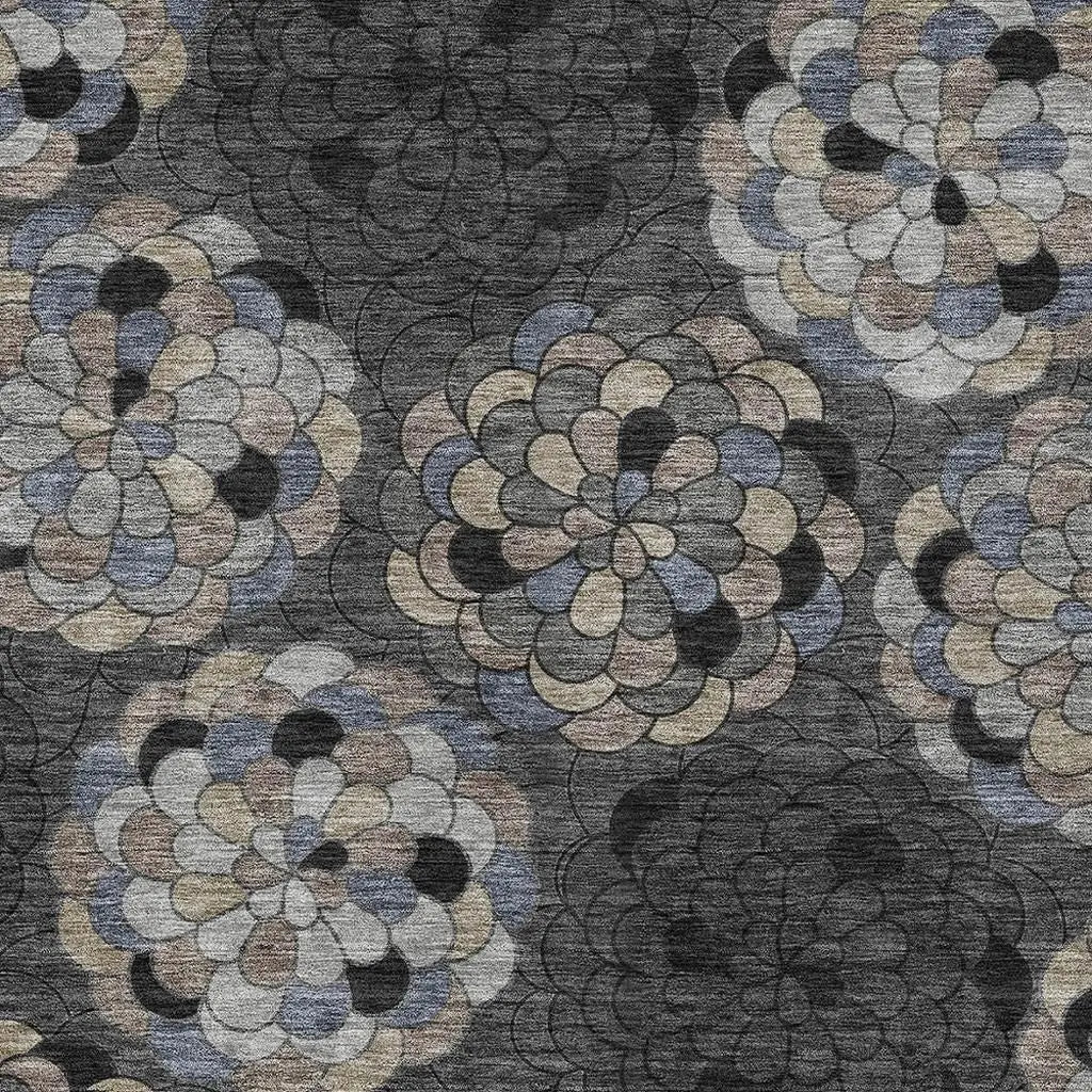10' X 14' Black And Gray Floral Washable Indoor Outdoor Area Rug Homeroots Outdoor