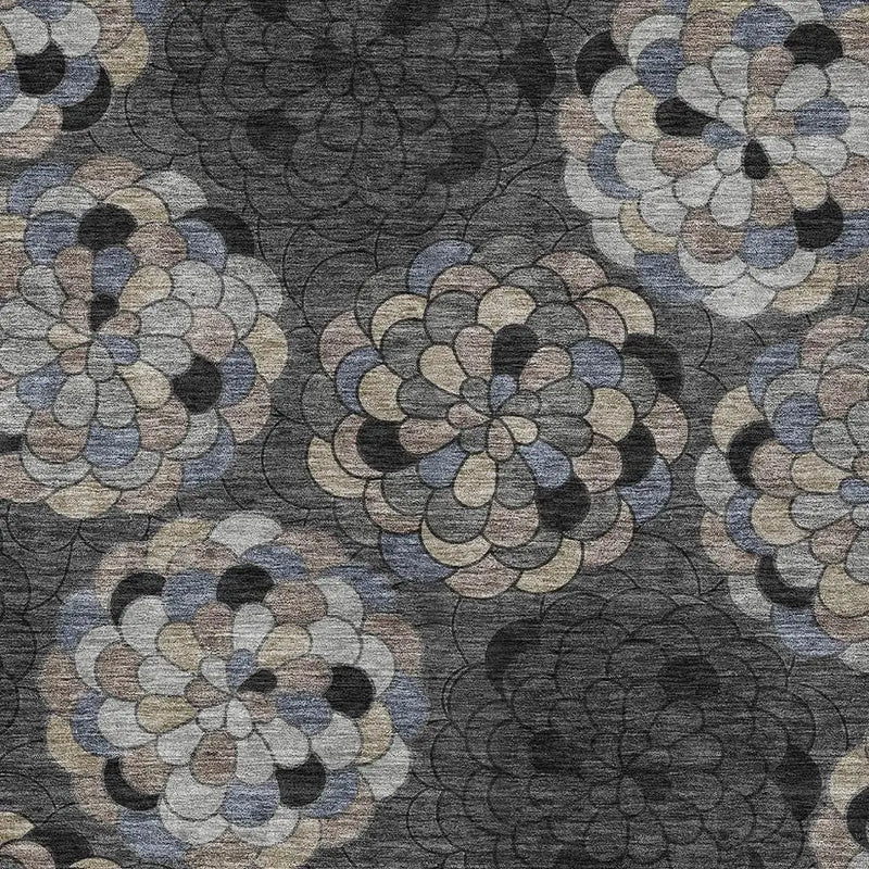 10' X 14' Black And Gray Floral Washable Indoor Outdoor Area Rug Homeroots Outdoor