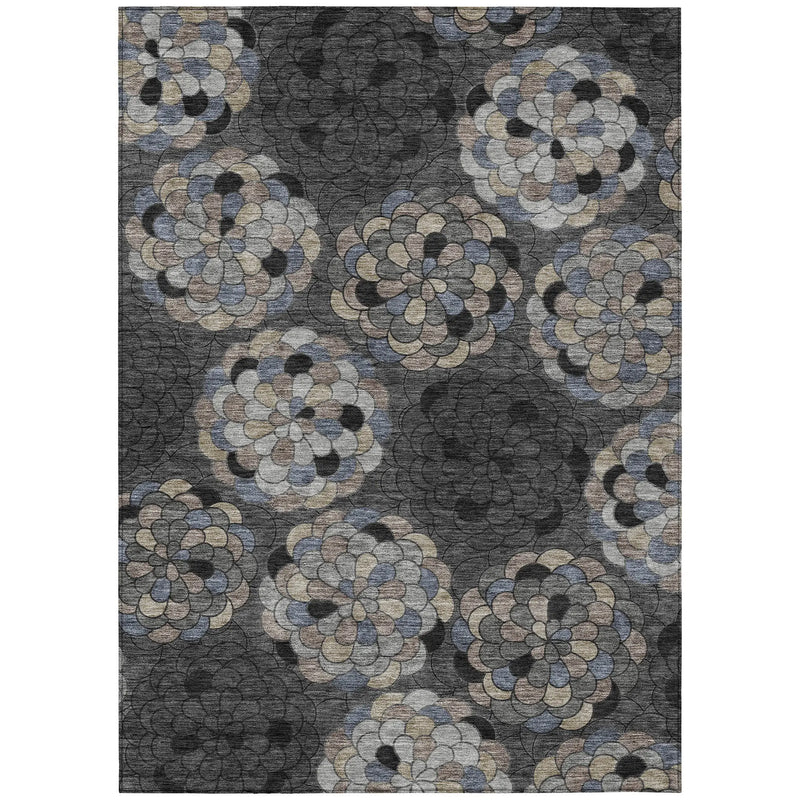 10' X 14' Black And Gray Floral Washable Indoor Outdoor Area Rug Homeroots Outdoor